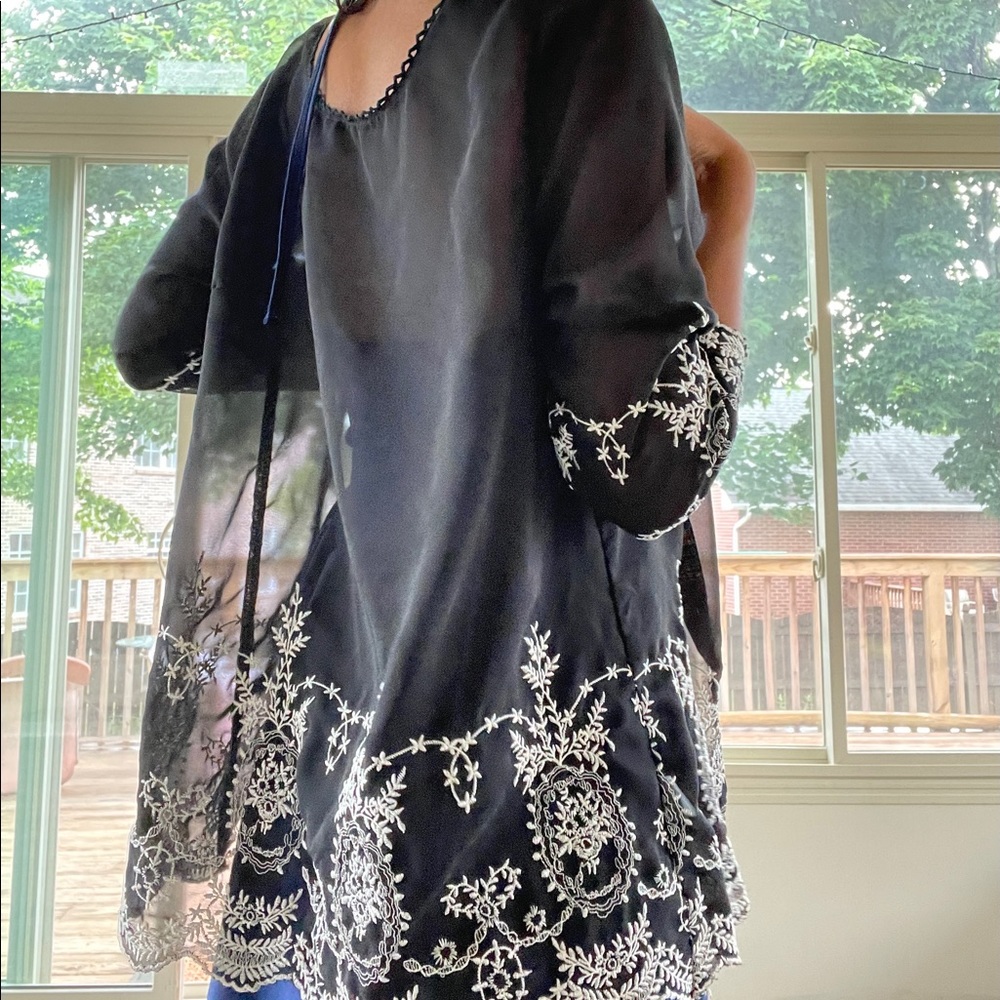 Black sheer embroidered blouse